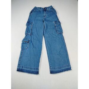 Universal Thread‎ Jeans Women's 2R Blue Cargo Wide Leg Y2K Baggy Raw Hem Pockets